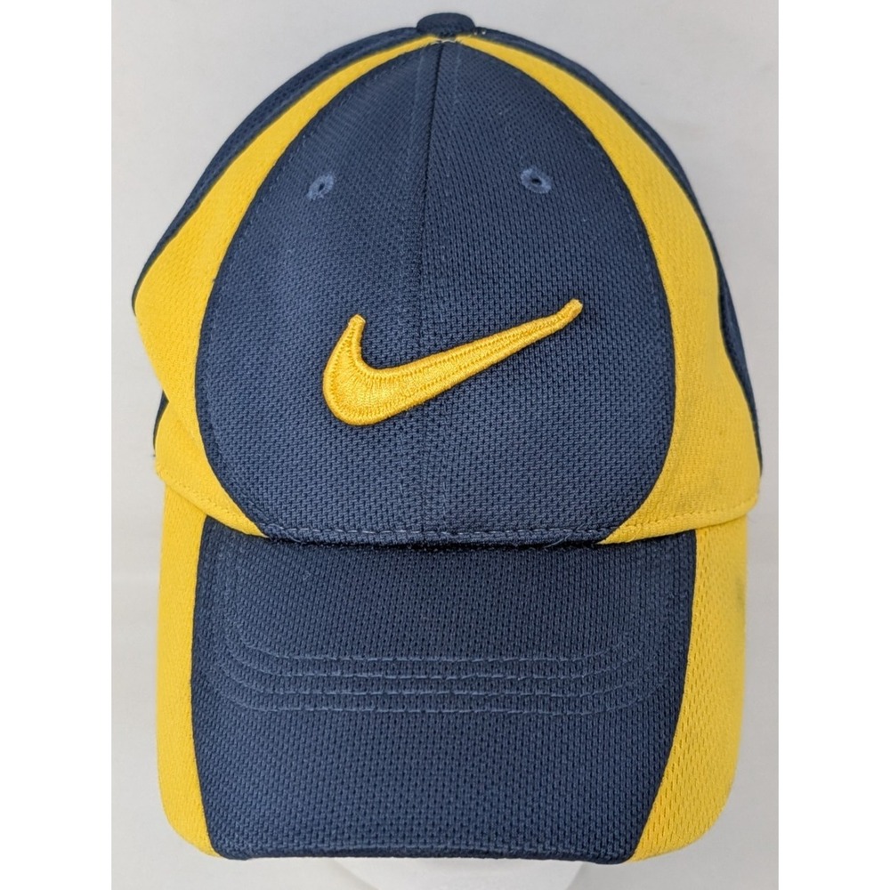 Vintage Nike Basketball‎ Hat Cap Blue Yellow Mesh Y2K Stretch Fit One Size Men's